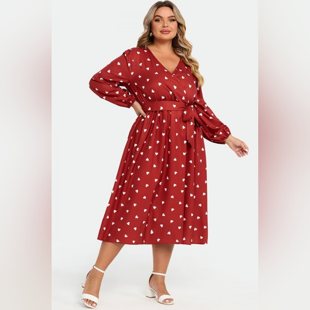NEW NWT MeetCurve Plus Size Elegant Red Heart Print Dress Sz 4XL